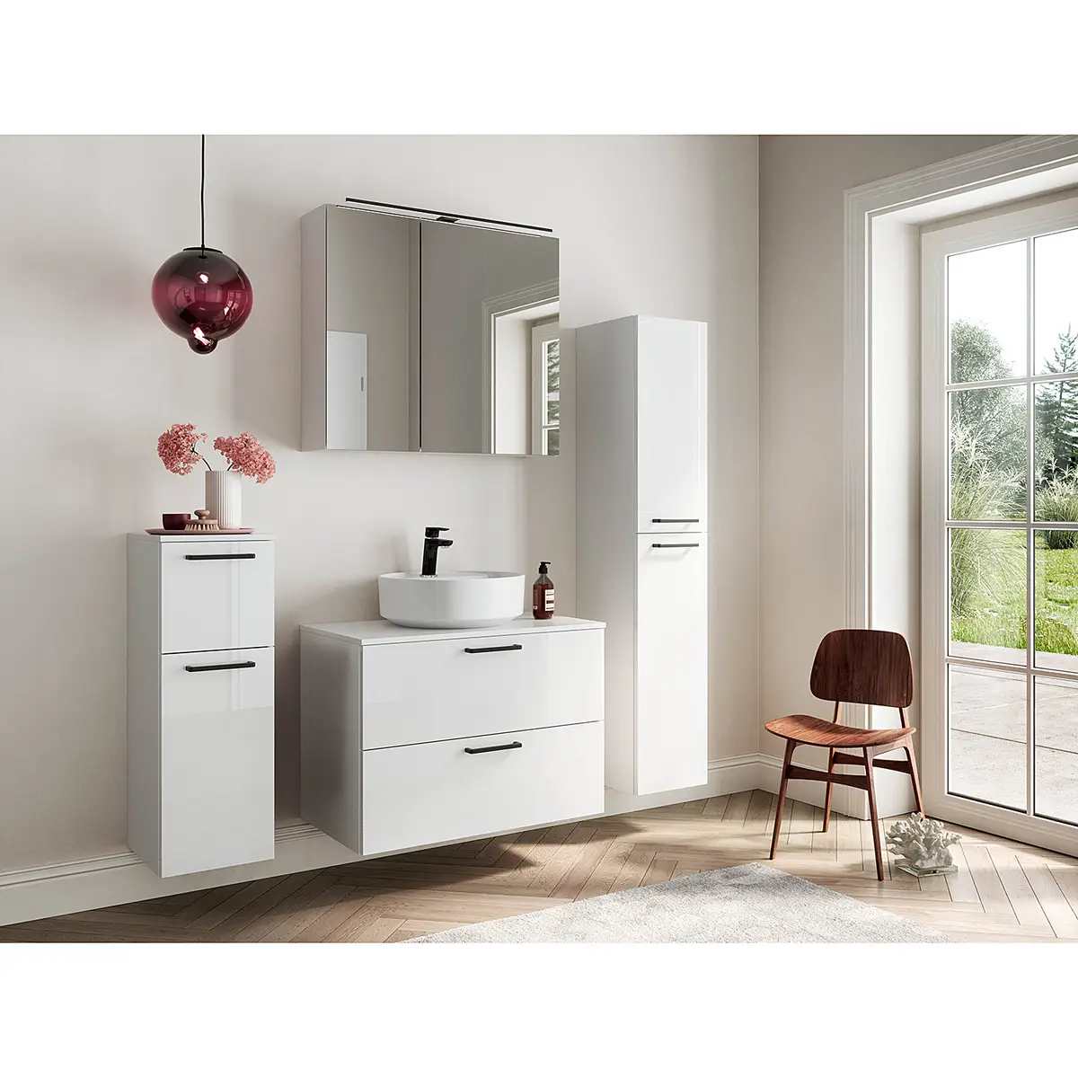 Badezimmerset MYBA LVII 2-teilig 80cm Weiß/Hochglanz Weiß | Weiß