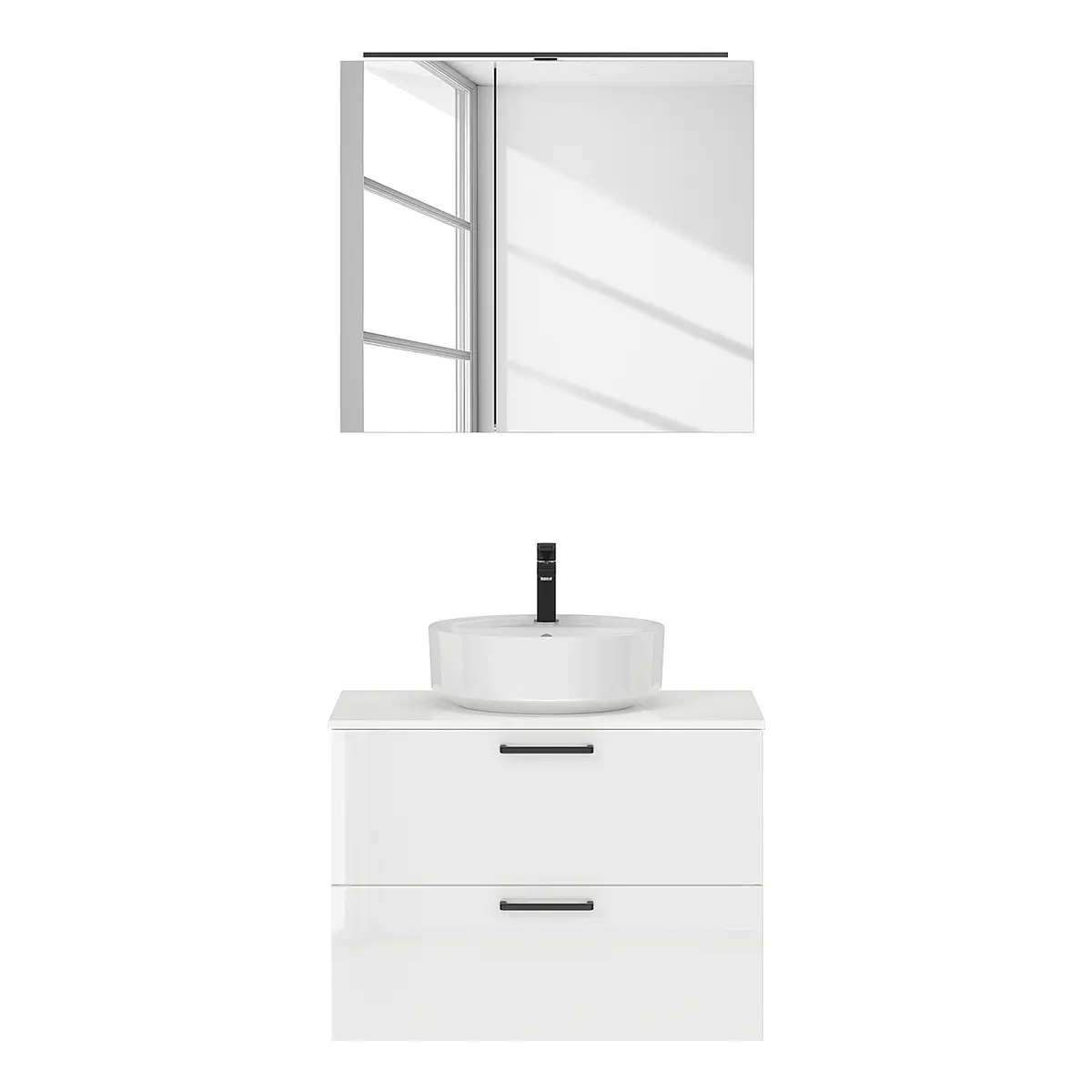 Badezimmerset MYBA LVII 2-teilig 80cm Weiß/Hochglanz Weiß | Weiß