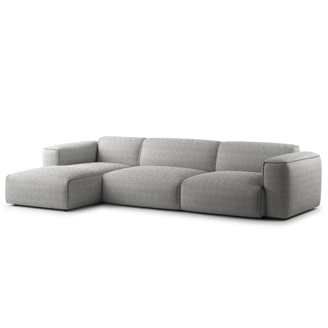 Ecksofa 3-Sitzer mit Longchair Grau Teddy-Bouclé Stoff Bony