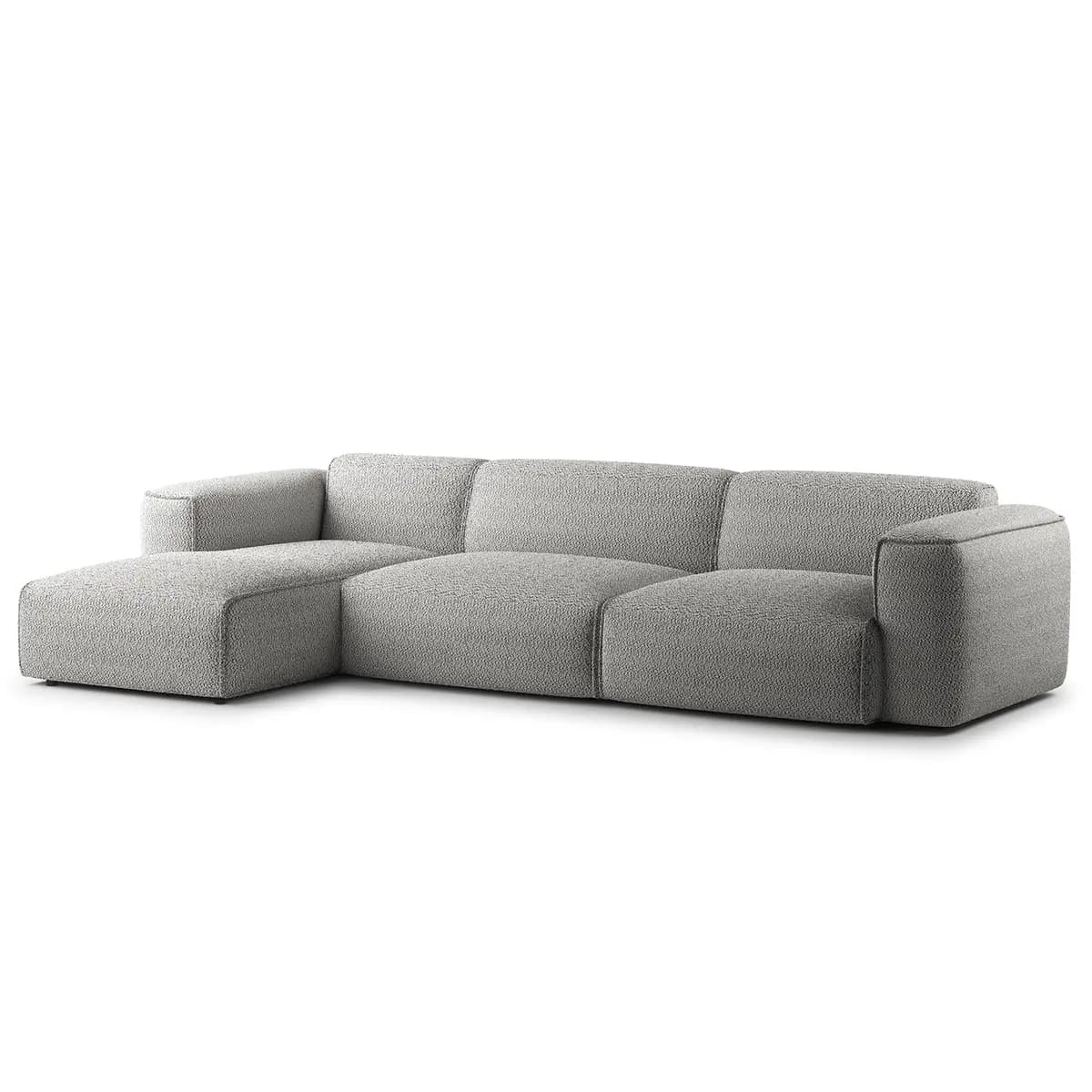 Ecksofa 3-Sitzer mit Longchair Grau Teddy-Bouclé Stoff Bony