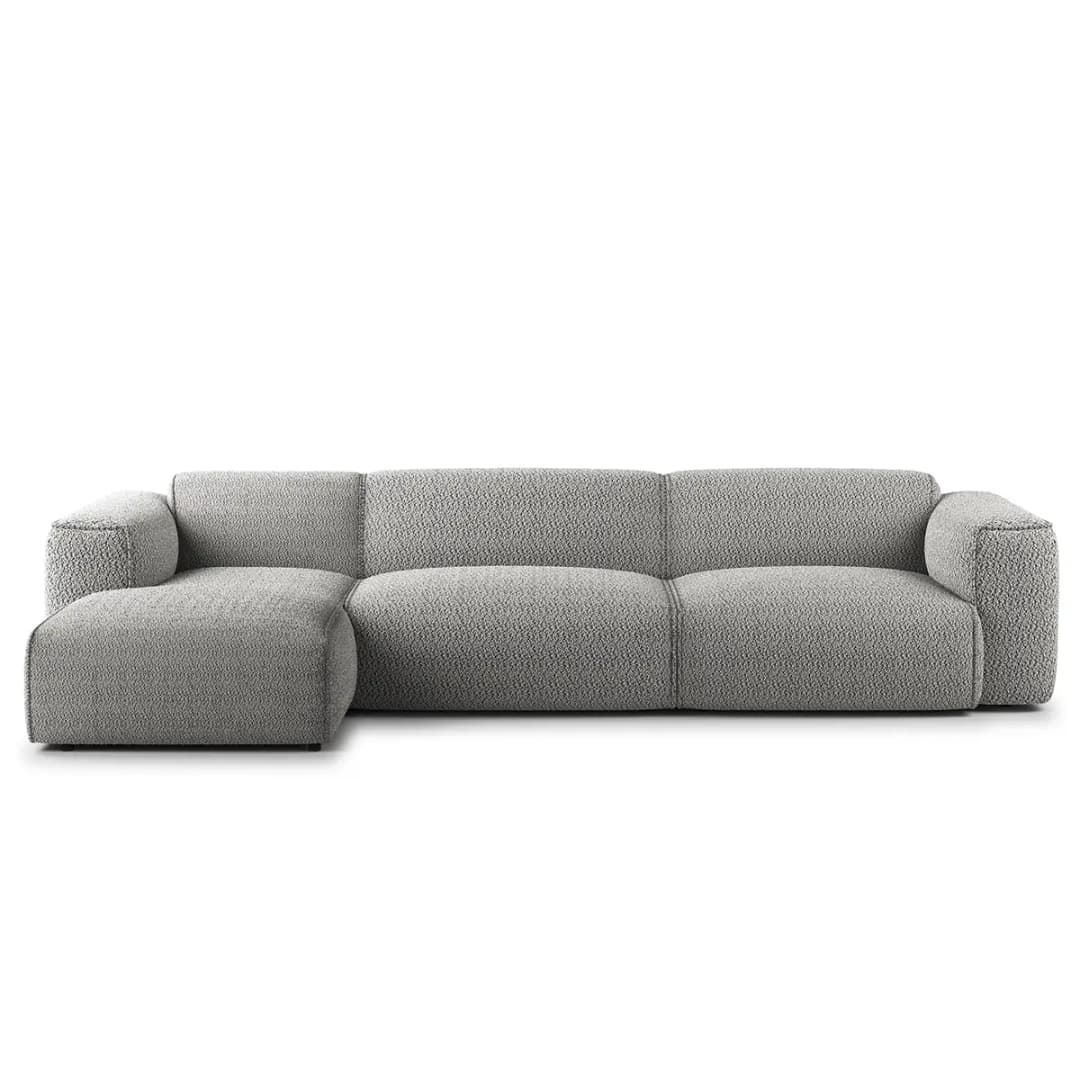 Ecksofa 3-Sitzer mit Longchair Grau Teddy-Bouclé Stoff Bony
