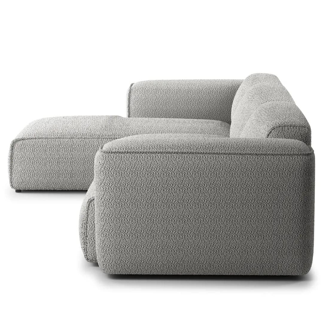 Ecksofa 3-Sitzer mit Longchair Grau Teddy-Bouclé Stoff Bony
