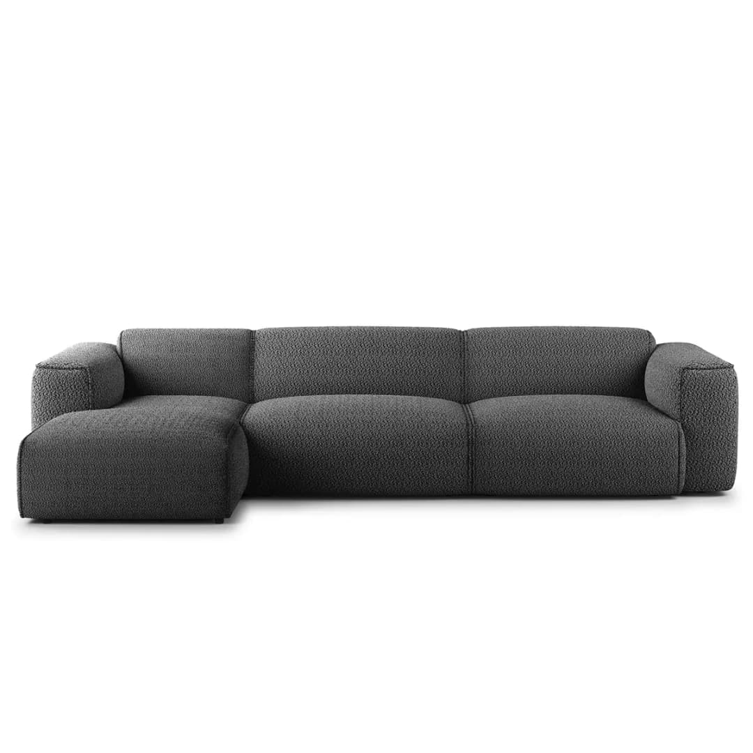 Ecksofa 3-Sitzer mit Longchair Grau Teddy-Bouclé Stoff Bony