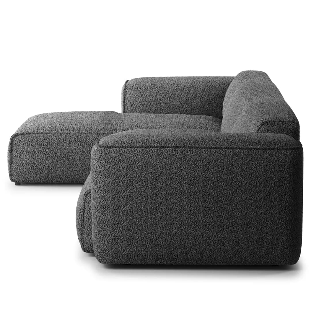 Ecksofa 3-Sitzer mit Longchair Grau Teddy-Bouclé Stoff Bony