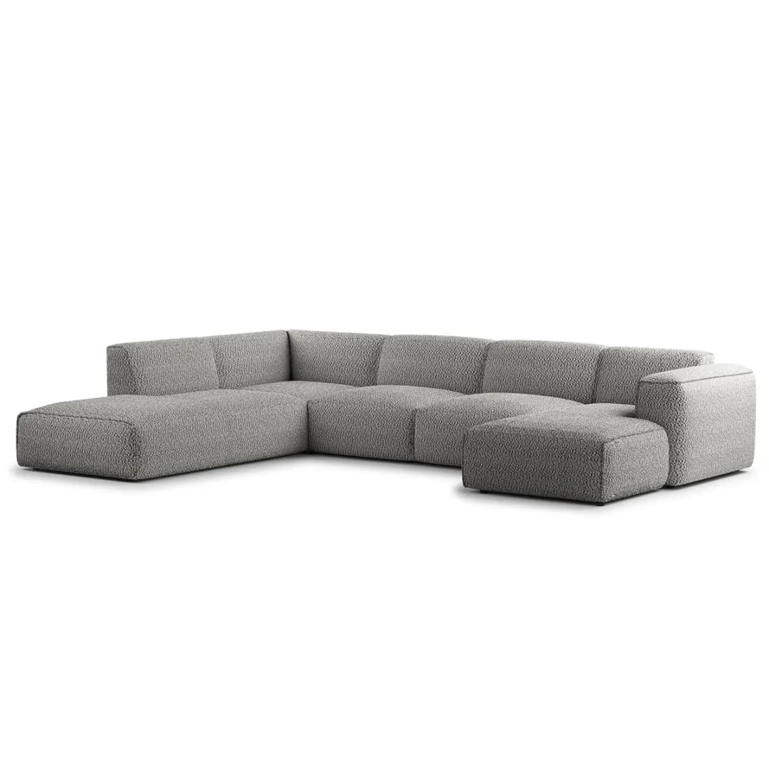 Wohnlandschaft Grau Teddy-Bouclé Stoff Bony | Grau