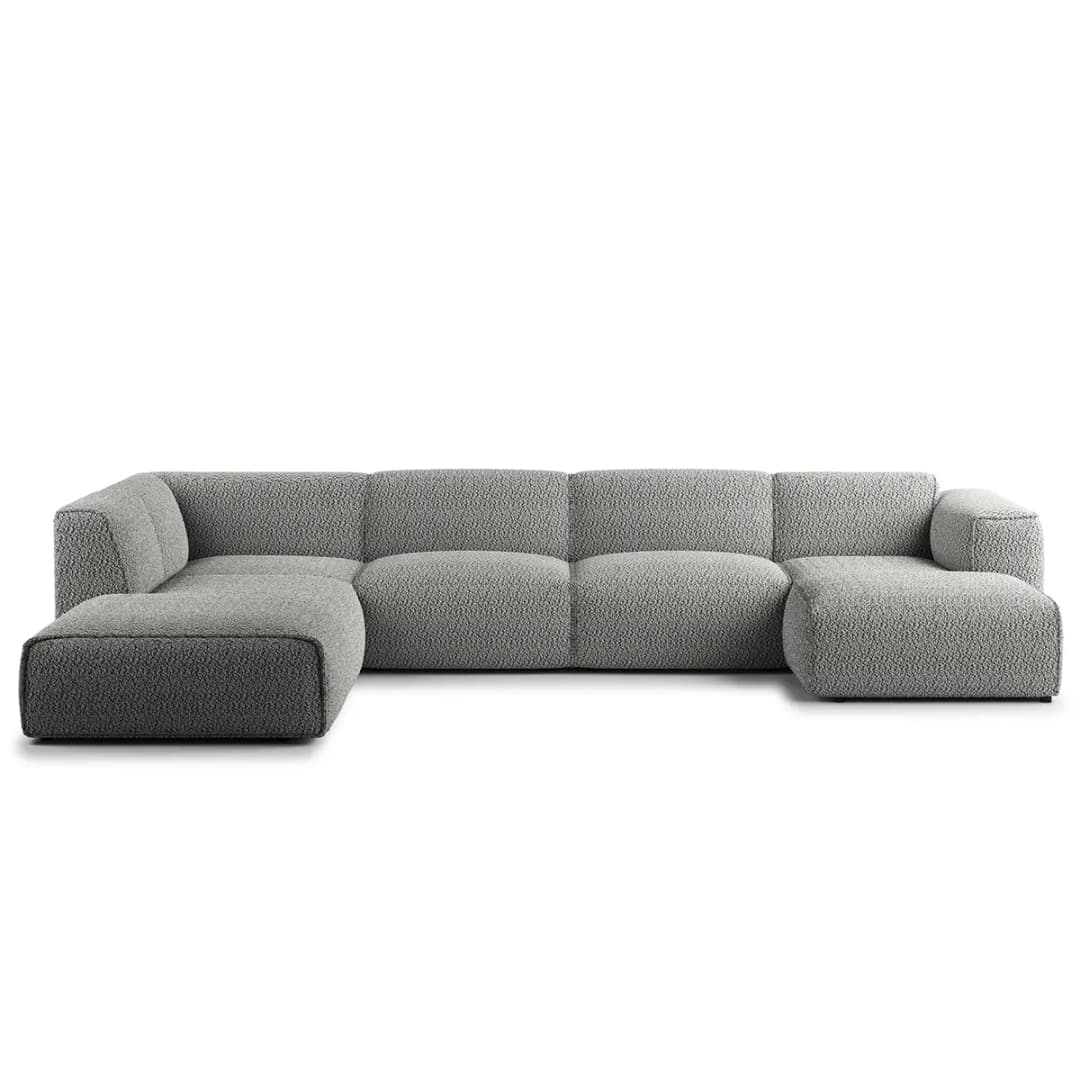 Wohnlandschaft Grau Teddy-Bouclé Stoff Bony | Grau