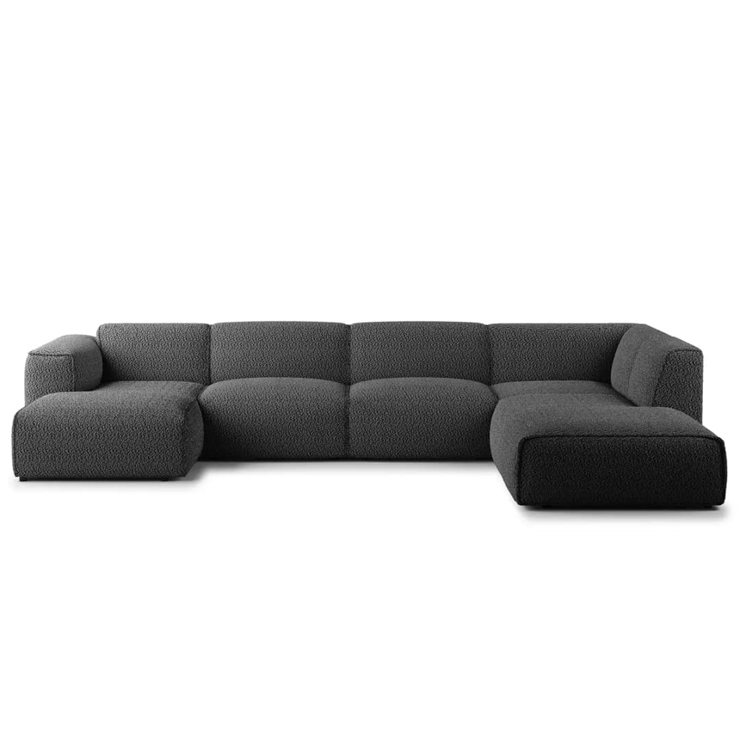 Wohnlandschaft Grau Teddy-Bouclé Stoff Bony | Grau