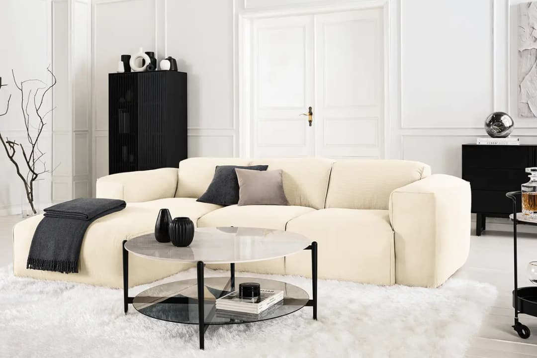 Ecksofa 3-Sitzer mit Longchair Snor | Beige