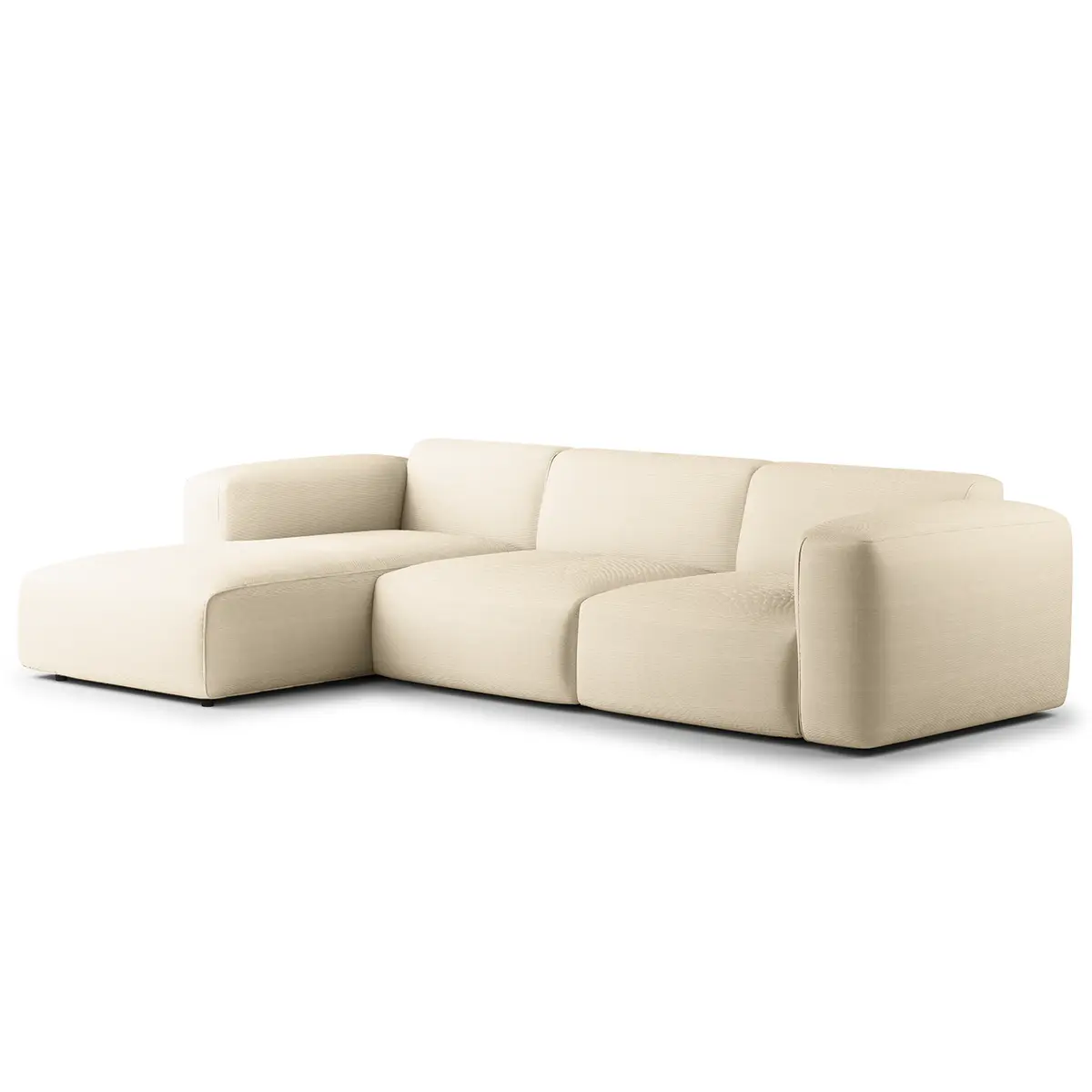 Ecksofa 3-Sitzer mit Longchair Beige Cordstoff Snor | Beige