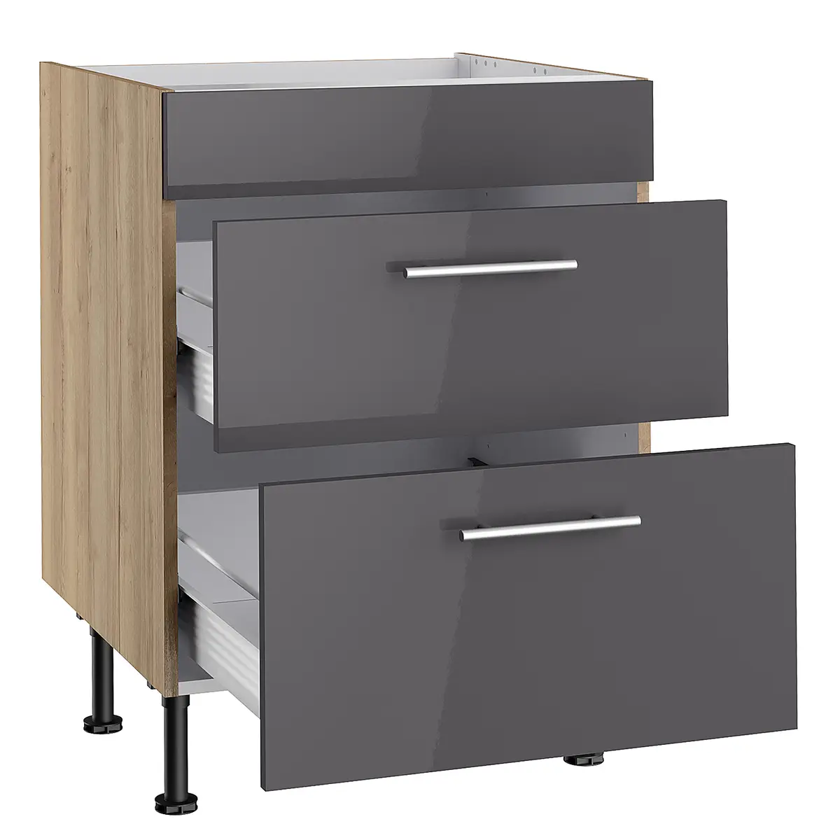 Kochfeld-Unterschrank II 60cm Grau/Anthrazit/Wildeiche | Grau
