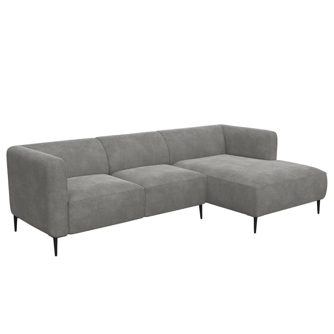 Ecksofa 2,5-Sitzer mit Longchair Grau/Grau Teddy-Bouclé Stoff