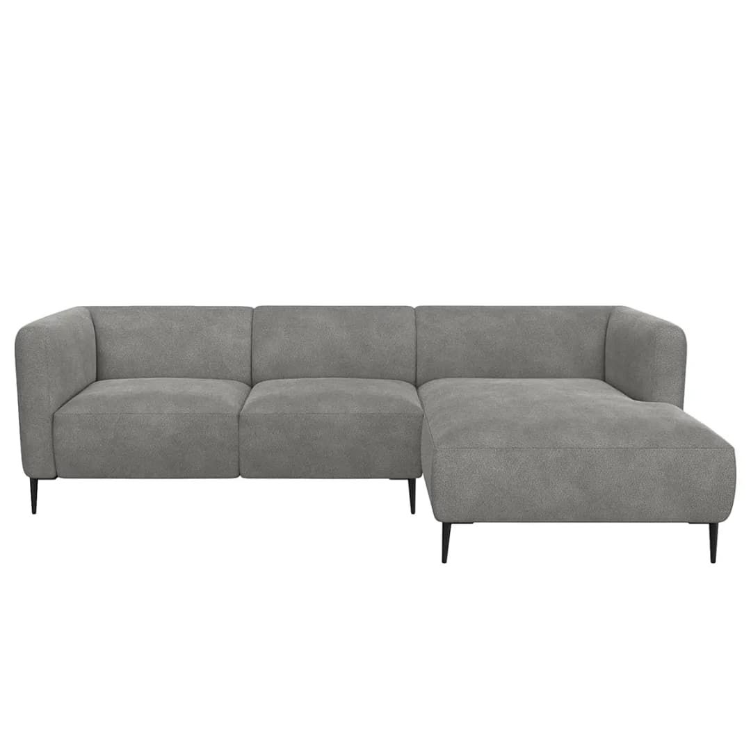 Ecksofa 2,5-Sitzer mit Longchair Grau/Grau Teddy-Bouclé Stoff