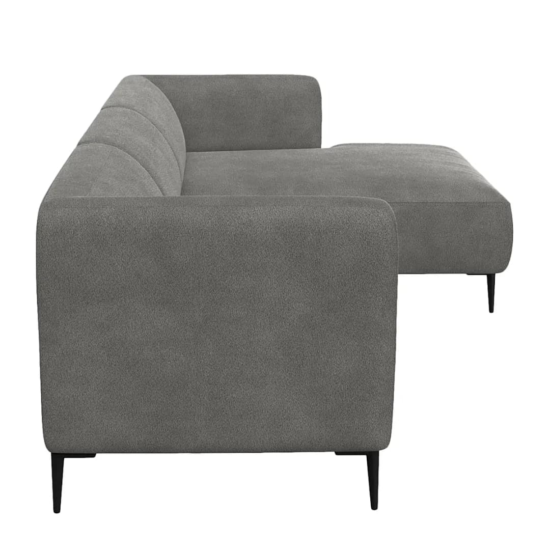 Ecksofa 2,5-Sitzer mit Longchair Grau/Grau Teddy-Bouclé Stoff