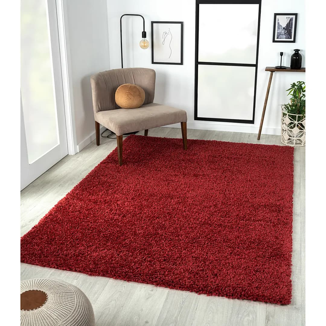 Hochflorteppich 160 x 230cm Rot/Weinrot | Rot