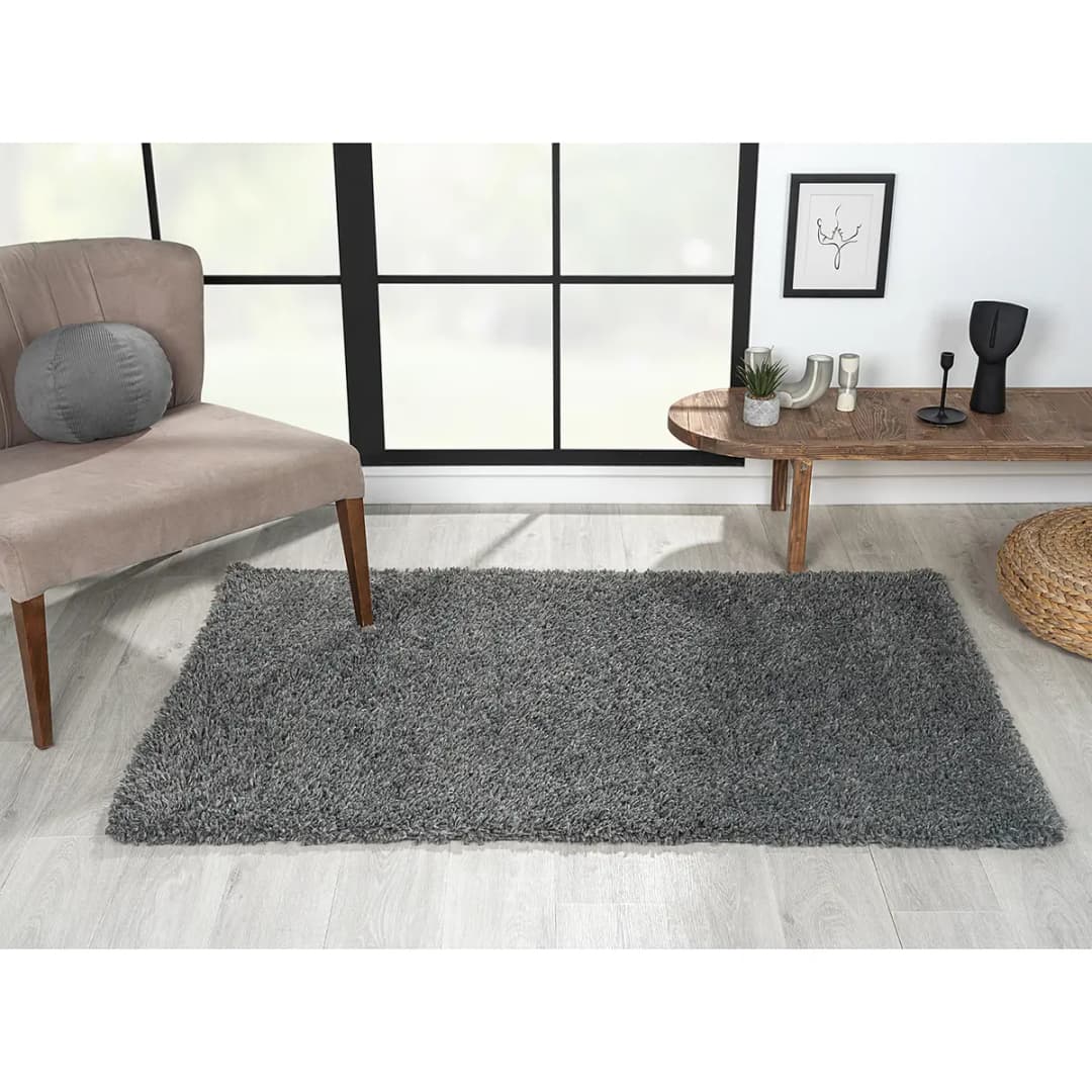 Hochflorteppich 100 x 150cm Grau | Grau