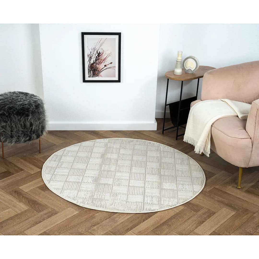 Kurzflorteppich Beige 120 x 120cm Mischgewebe | Beige