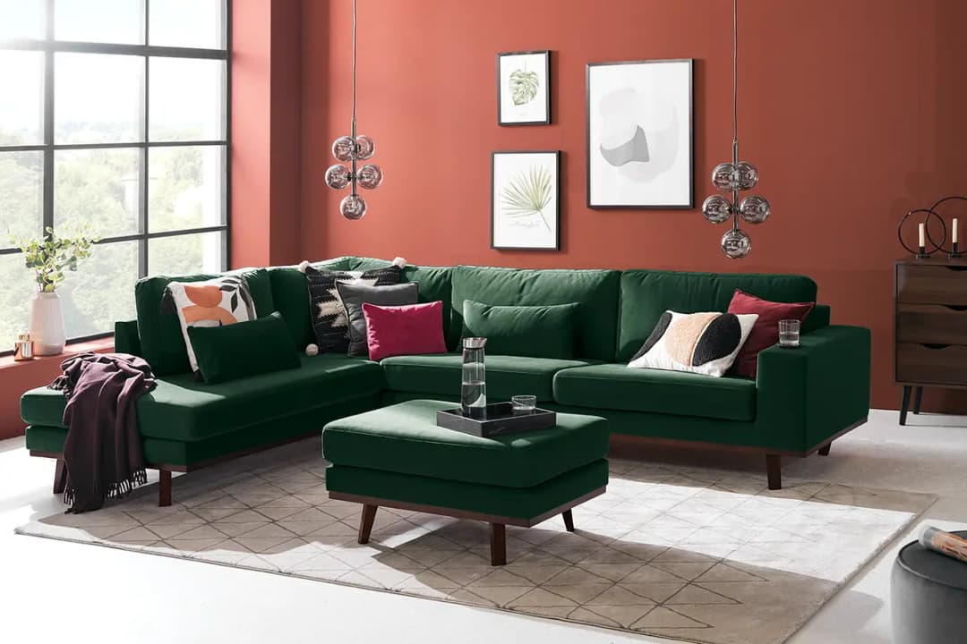 Ecksofa mit Ottomane Grün/Grün Samt Sadia | Grün