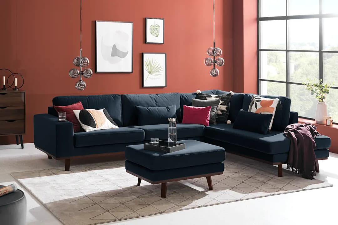 Ecksofa mit Ottomane Sadia | Blau