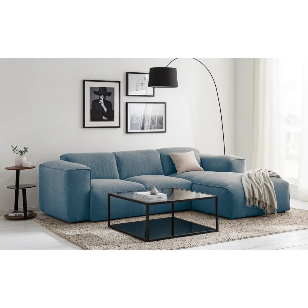 Ecksofa 3-Sitzer mit Longchair | Blau