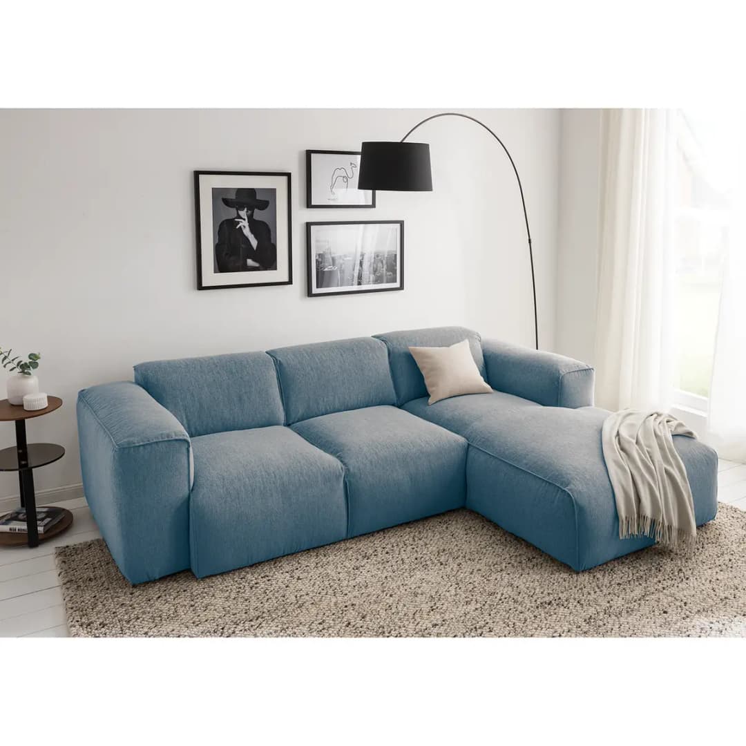Ecksofa 3-Sitzer mit Longchair | Blau