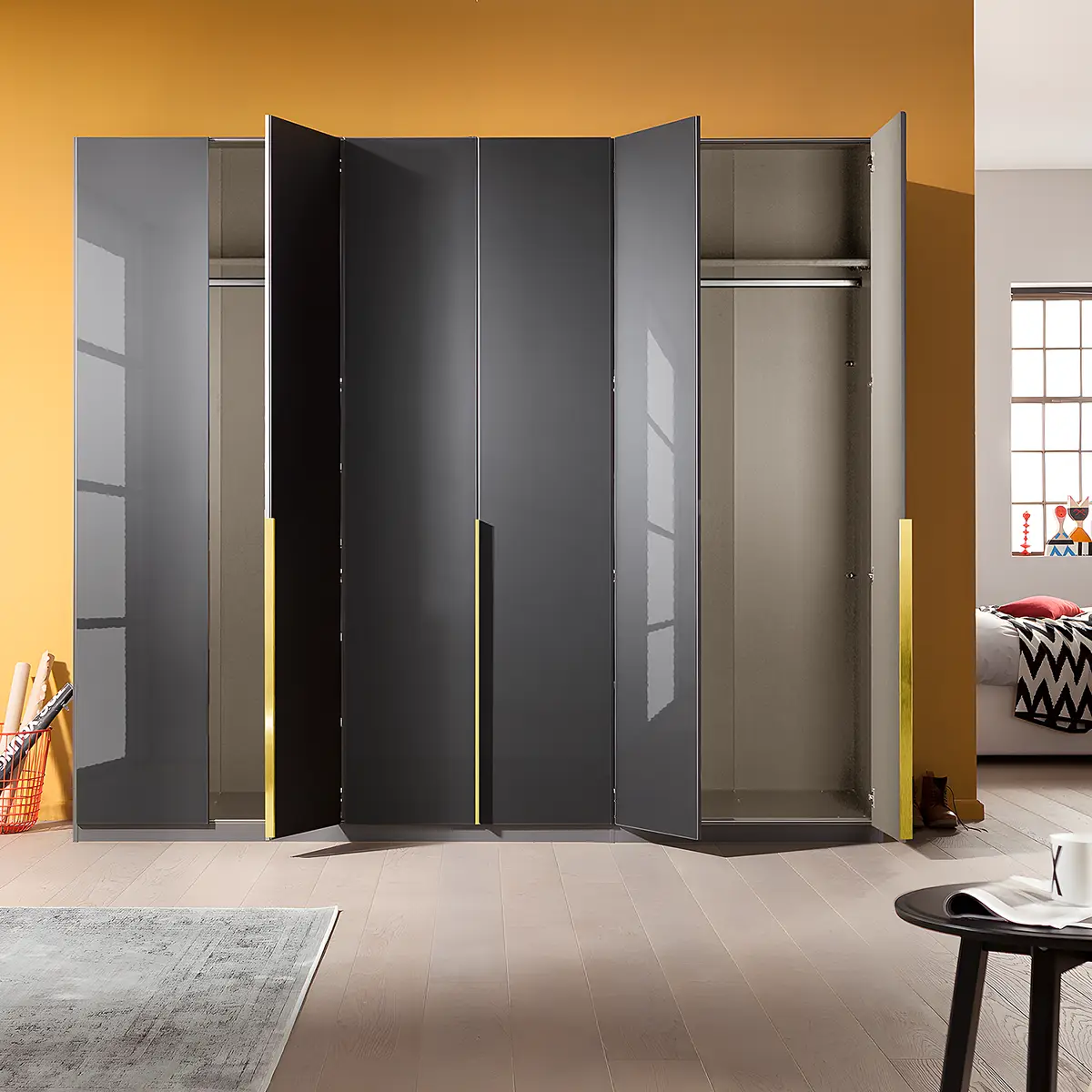Drehtürenschrank Glam Glas 270cm Grau Basic Gold | Grau