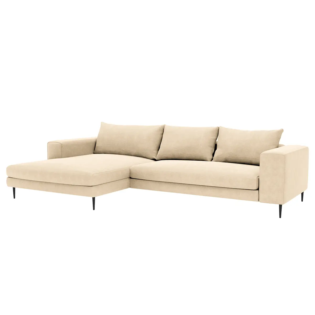 Ecksofa mit Longchair Beige Webstoff Caya | Beige