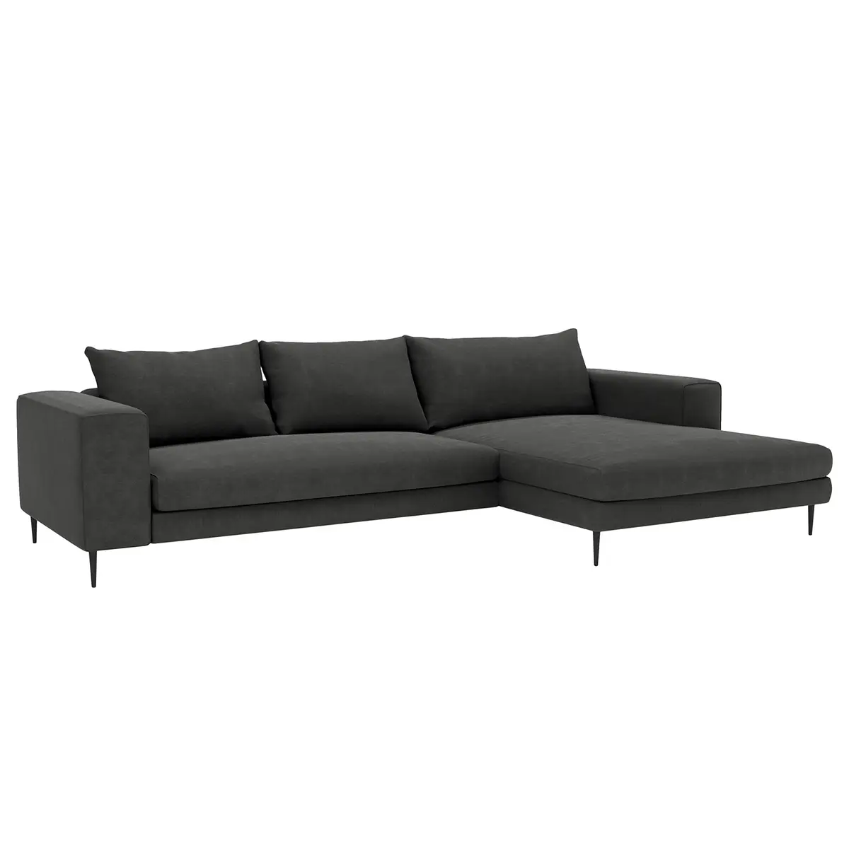 Ecksofa mit Longchair Grau Webstoff Caya | Grau