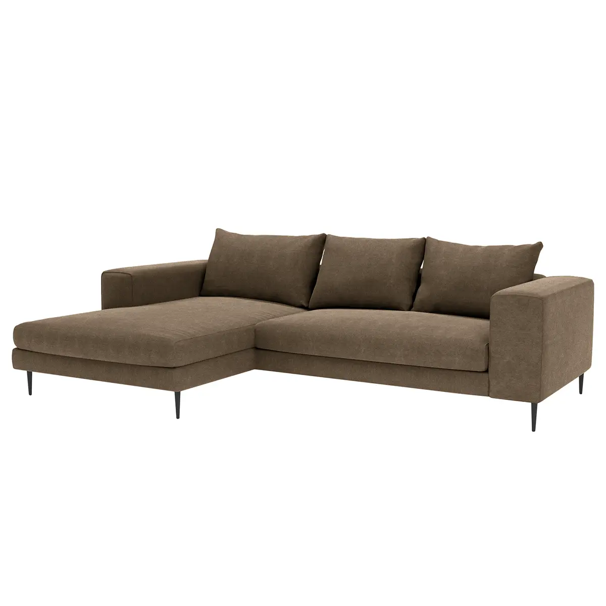 Ecksofa mit Longchair Small Braun Webstoff Caya | Braun