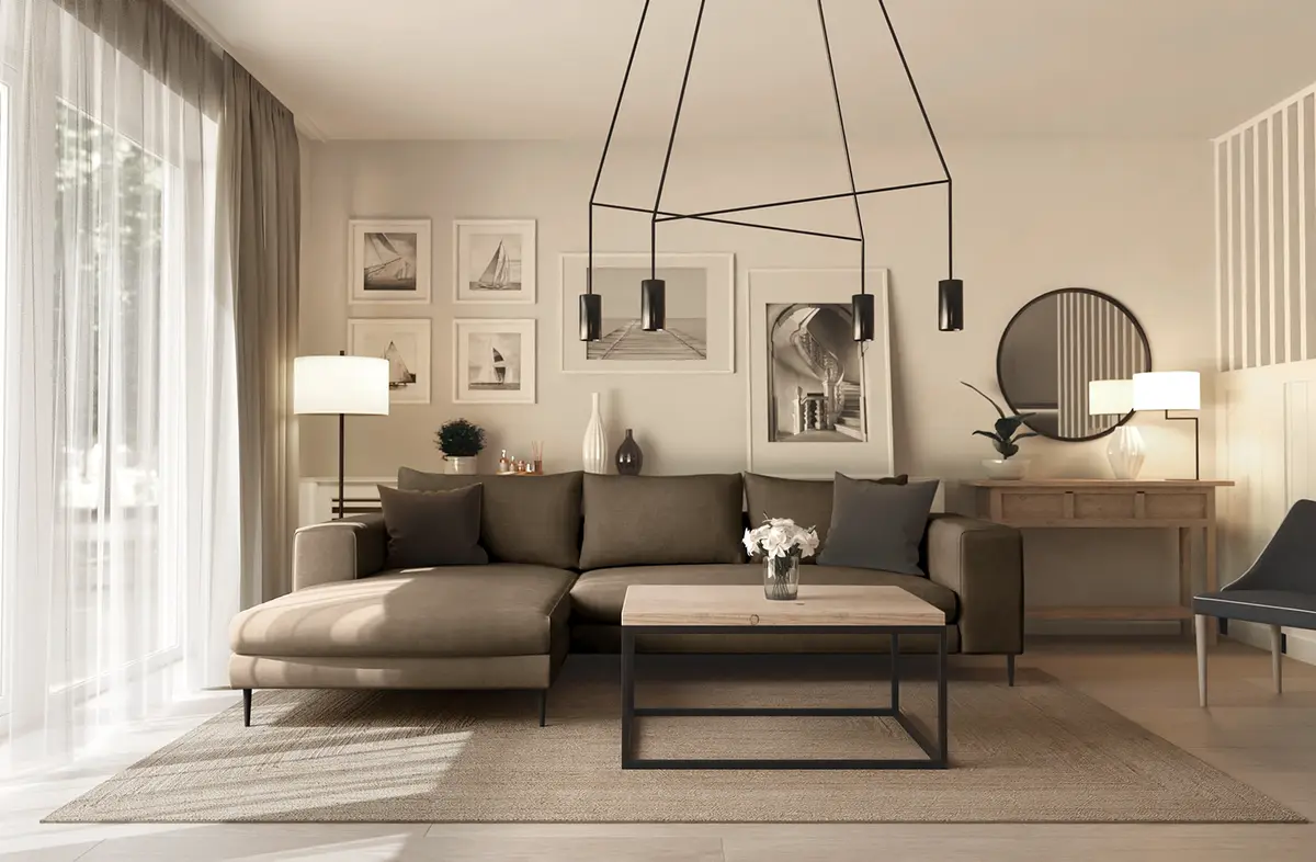 Ecksofa mit Longchair Small Braun Webstoff Caya | Braun