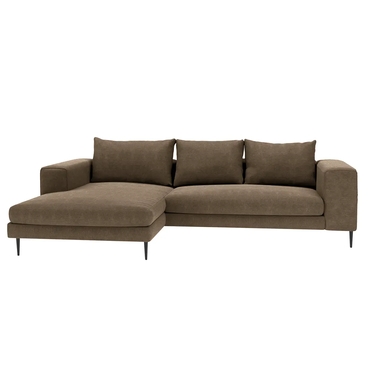 Ecksofa mit Longchair Small Braun Webstoff Caya | Braun