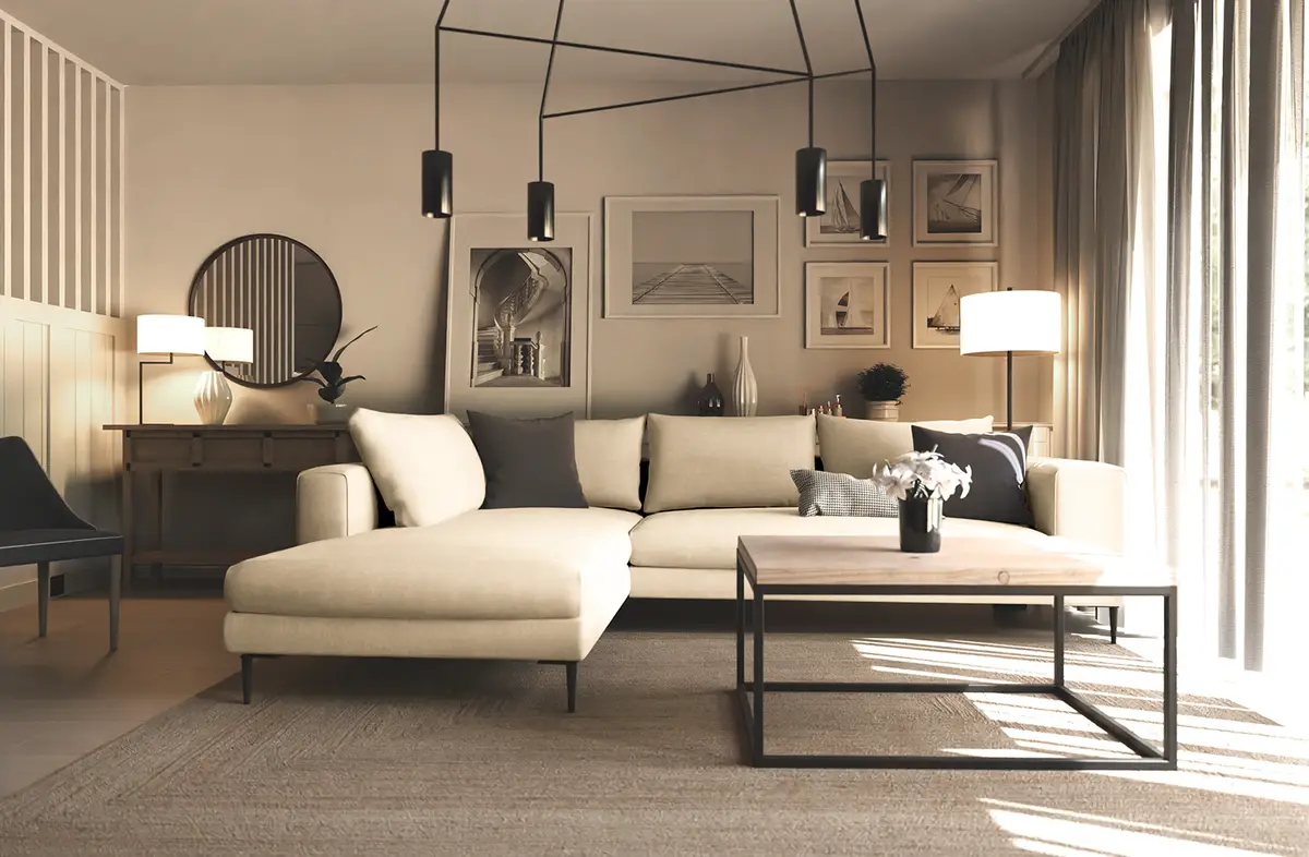 Ecksofa mit Ottomane Caya | Beige