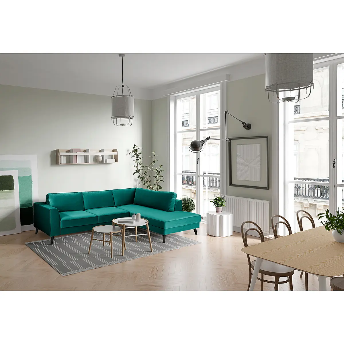 Ecksofa Small mit Ottomane | Türkis