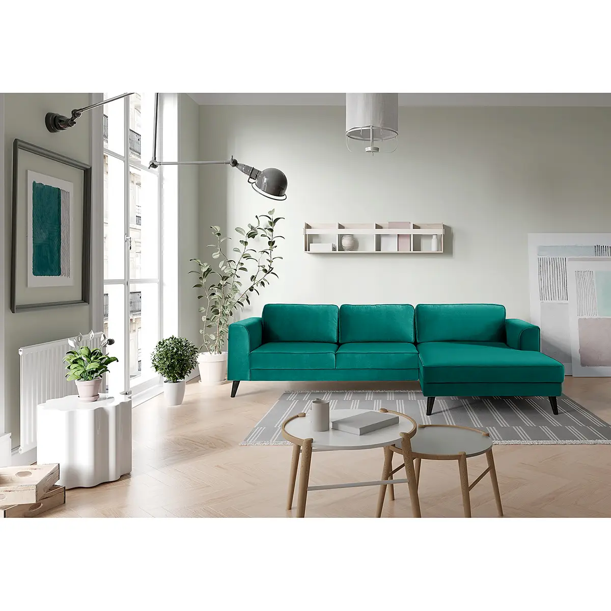 Ecksofa mit Longchair | Türkis