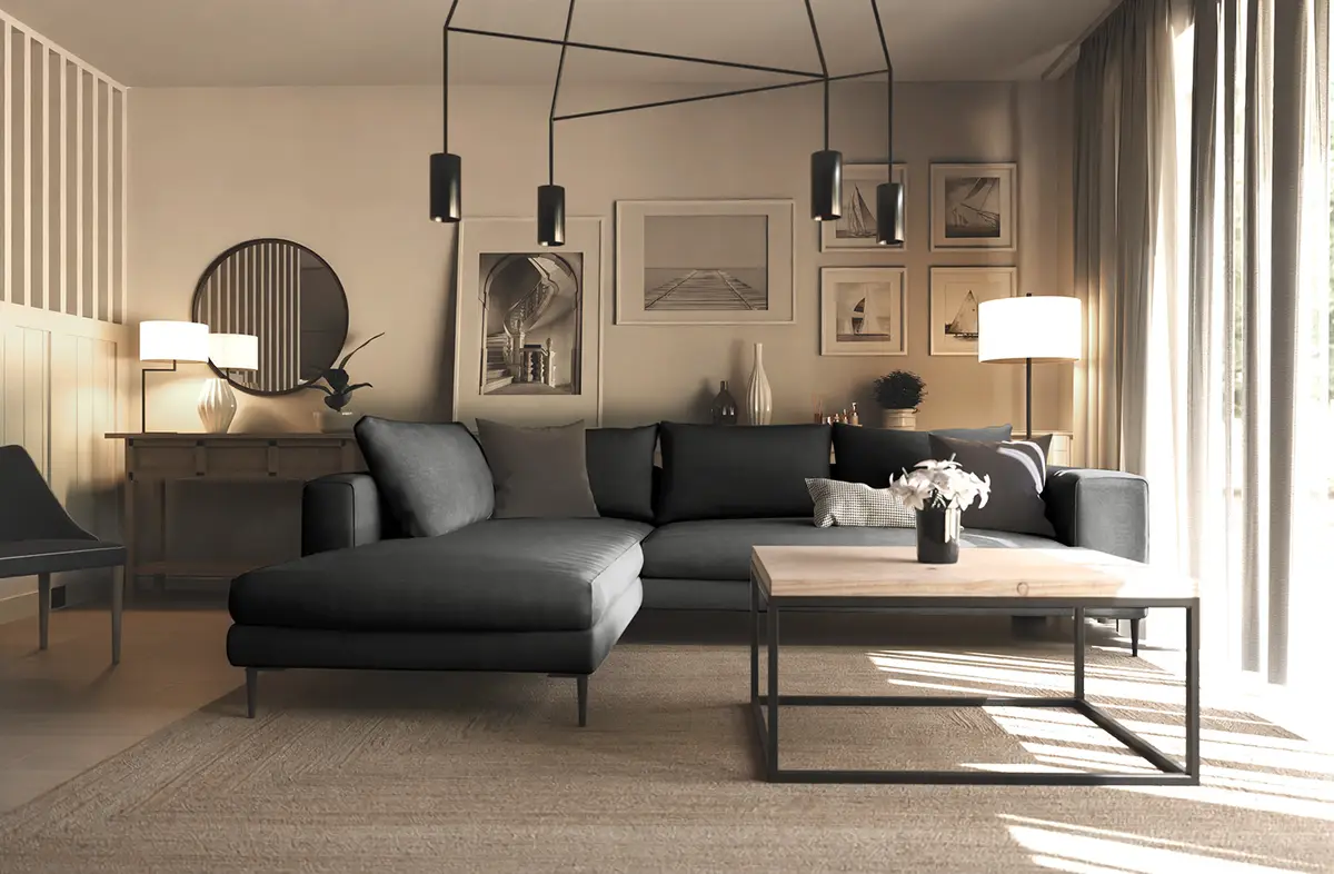 Ecksofa mit Ottomane Grau Webstoff Caya | Grau