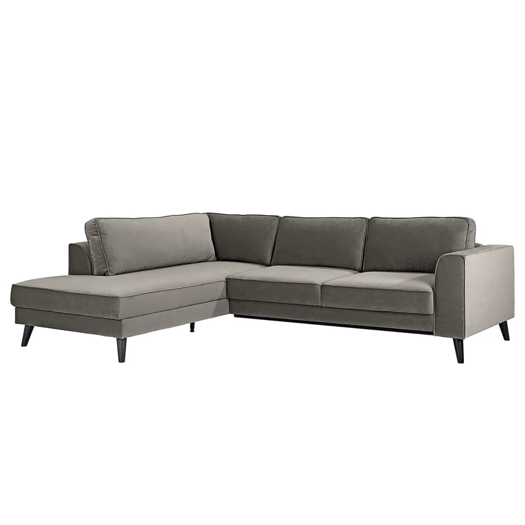 Ecksofa Small mit Ottomane Grau Samt Cara | Grau