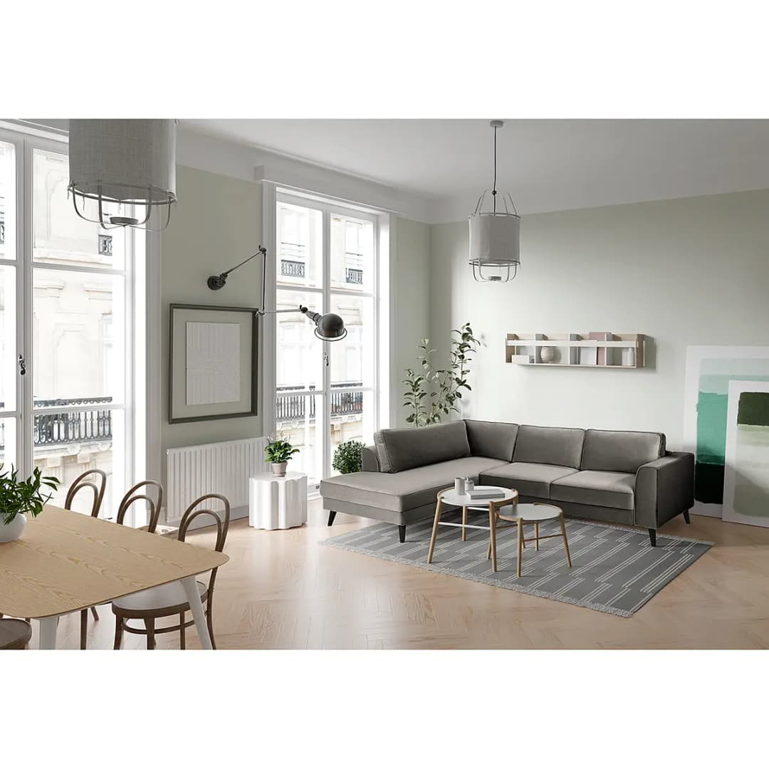 Ecksofa Small mit Ottomane Grau Samt Cara | Grau