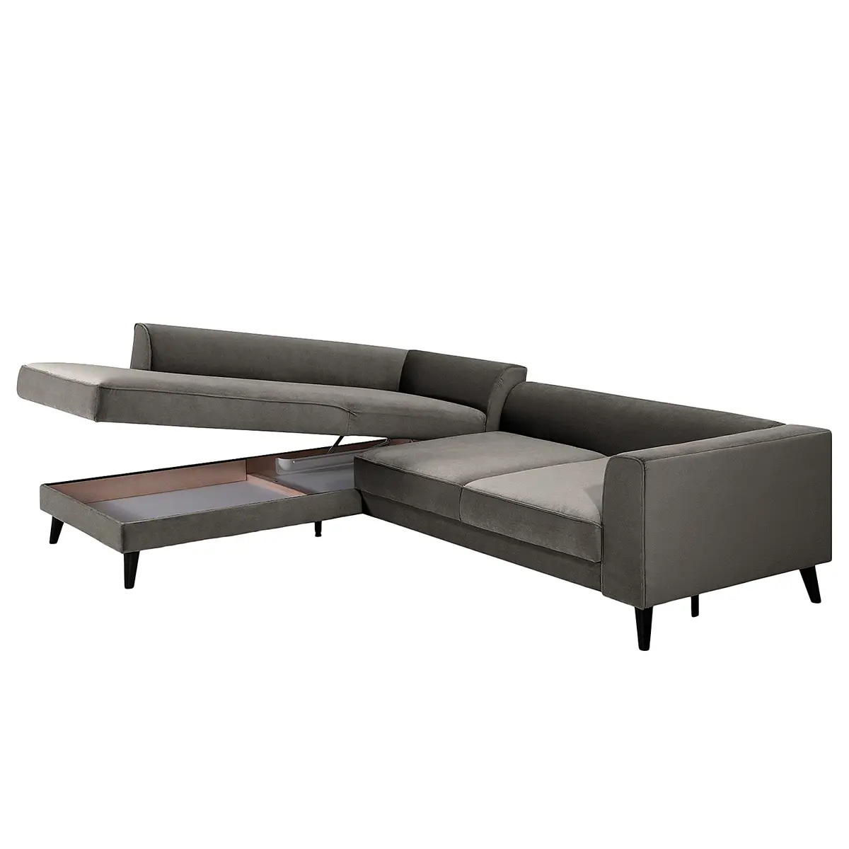 Ecksofa Small mit Ottomane Grau Samt Cara | Grau