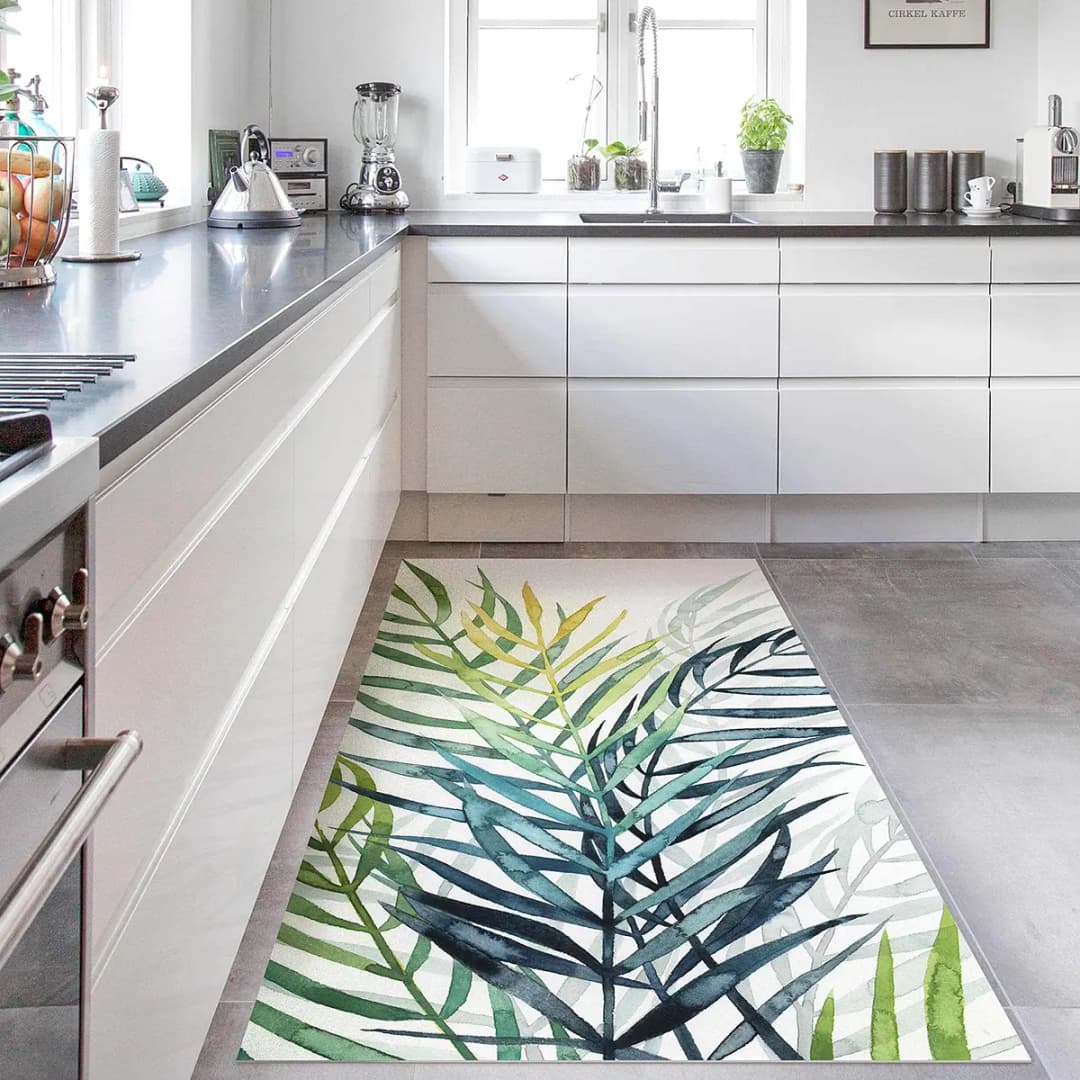 Vinylteppich Tropisches Blattwerk Palme 100 x 200cm Weiß | Weiß