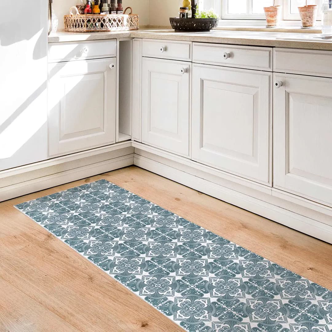 Vinylteppich Fliesenmuster Lissabon 50 x 150cm Blau | Blau