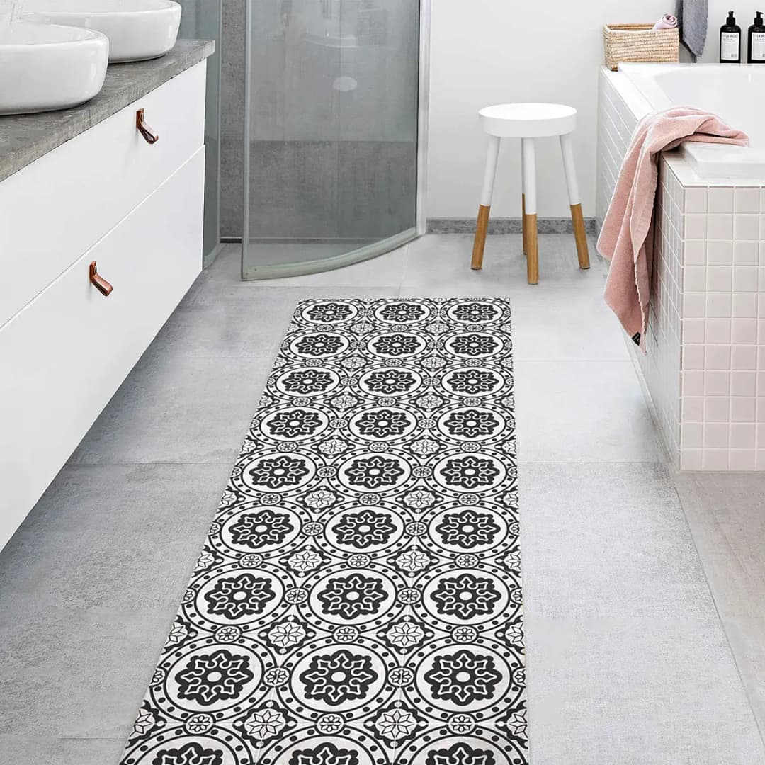 Vinylteppich Florale Fliesen | Schwarz