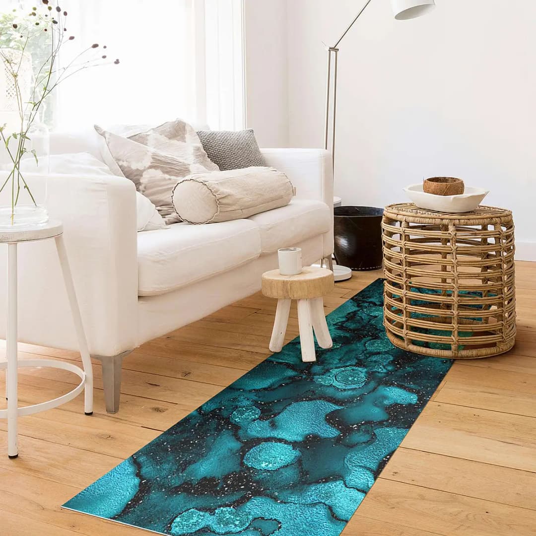Vinylteppich Türkise Tropfen mit Glitzer 70 x 210cm Türkis