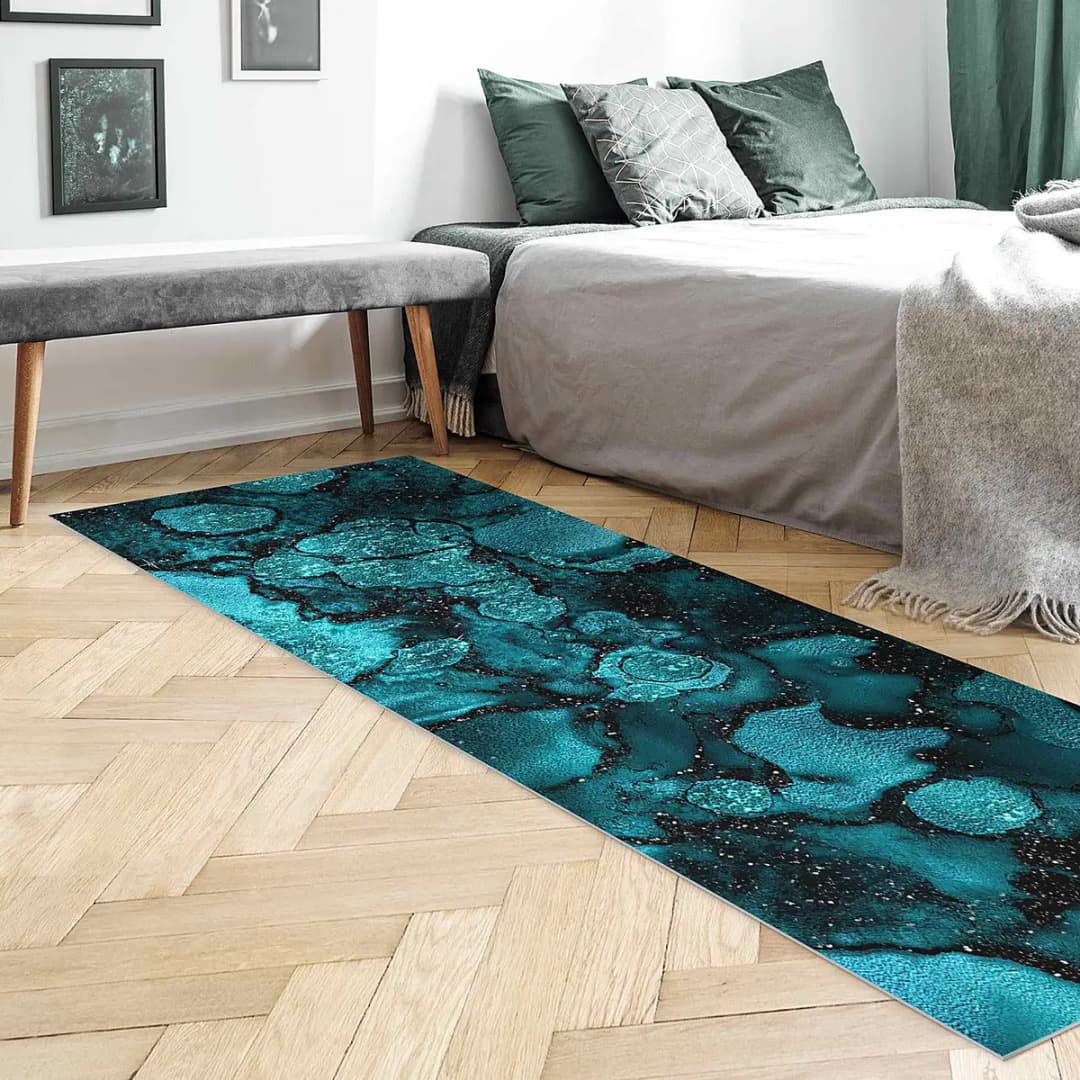 Vinylteppich Türkise Tropfen mit Glitzer 70 x 210cm Türkis