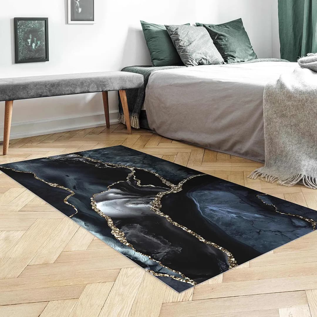 Vinylteppich Schwarz mit Glitzer Gold | Schwarz