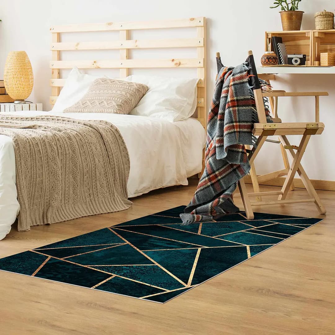 Vinylteppich Dunkles Türkis mit Gold 200 x 100cm | Türkis