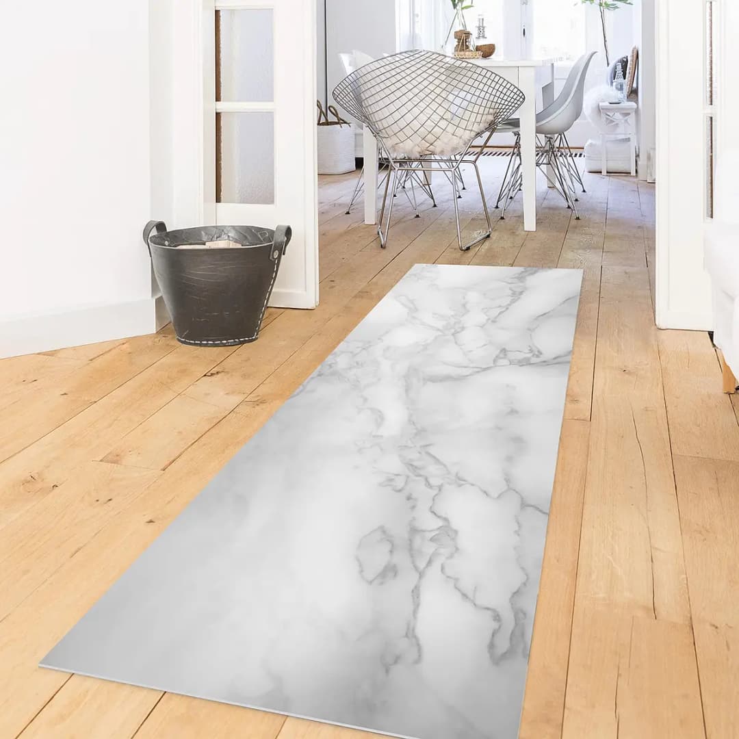 Vinylteppich Marmoroptik 240 x 80cm Schwarz/Weiß | Schwarz