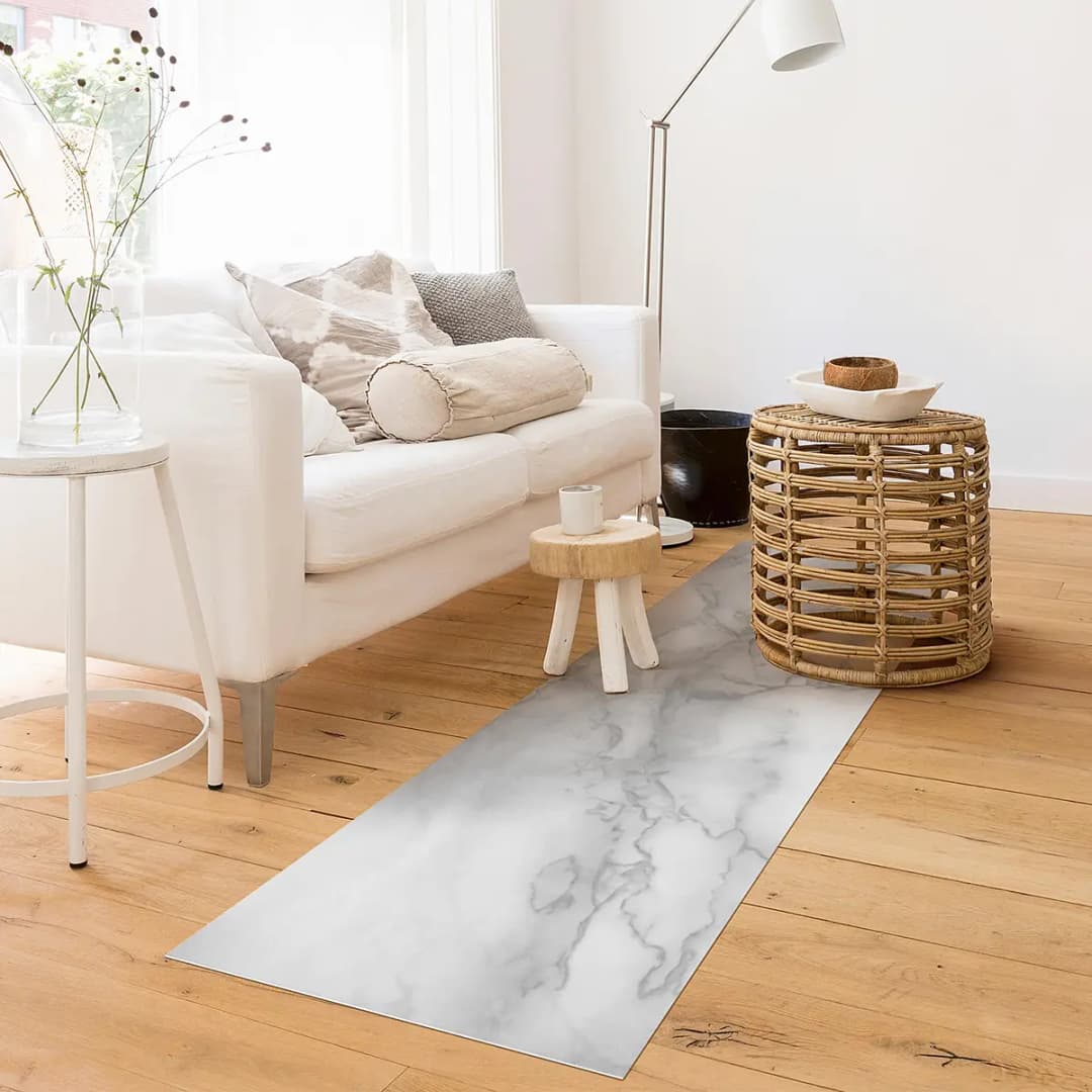 Vinylteppich Marmoroptik 240 x 80cm Schwarz/Weiß | Schwarz