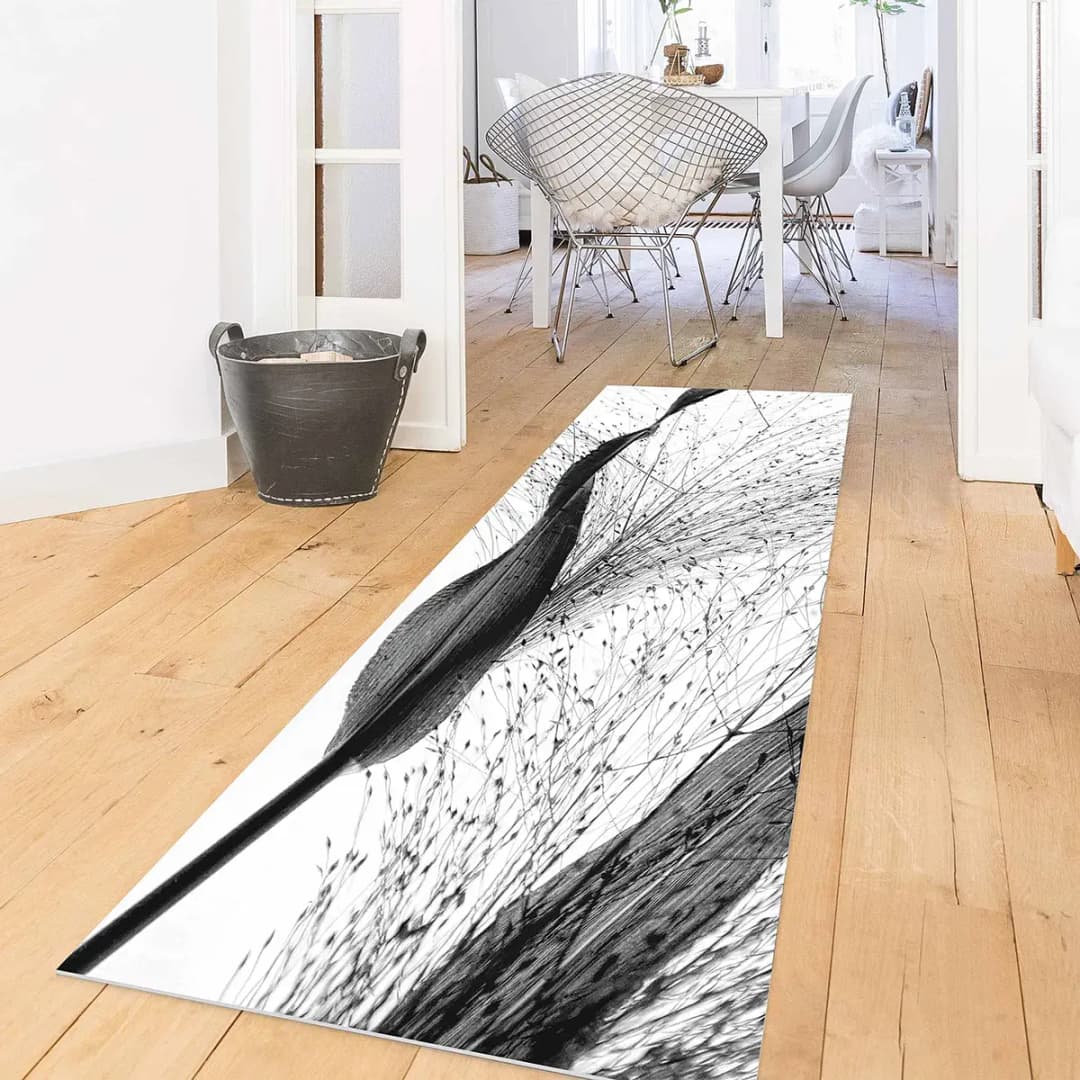 Vinylteppich Zartes Schilf 180 x 60cm Schwarz/Weiß | Schwarz