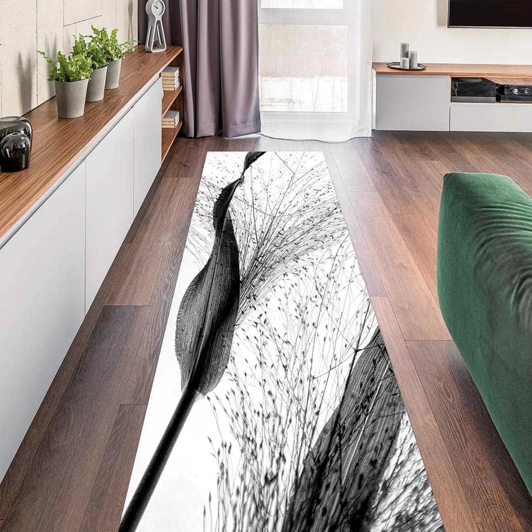 Vinylteppich Zartes Schilf 180 x 60cm Schwarz/Weiß | Schwarz