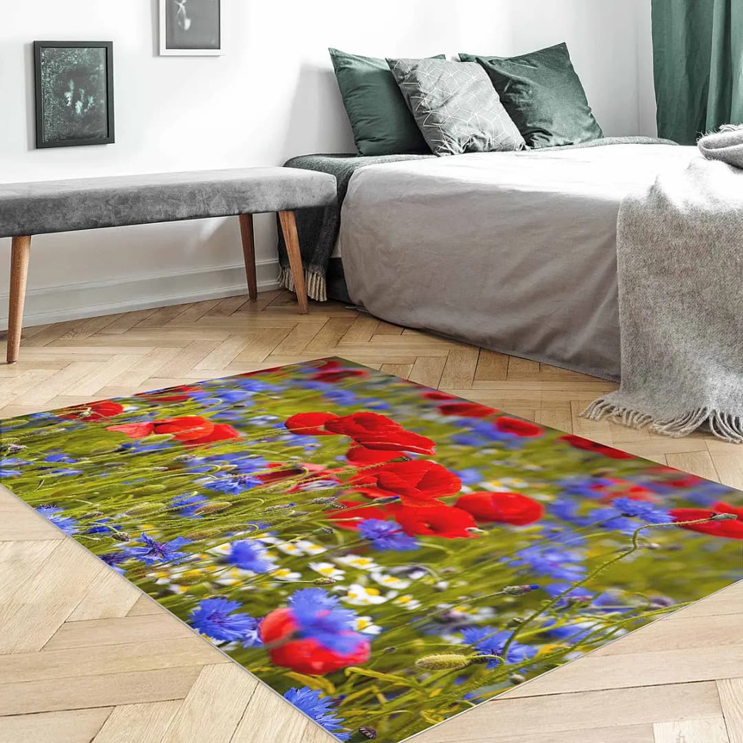 Vinylteppich Sommerwiese mit Mohn | Rot