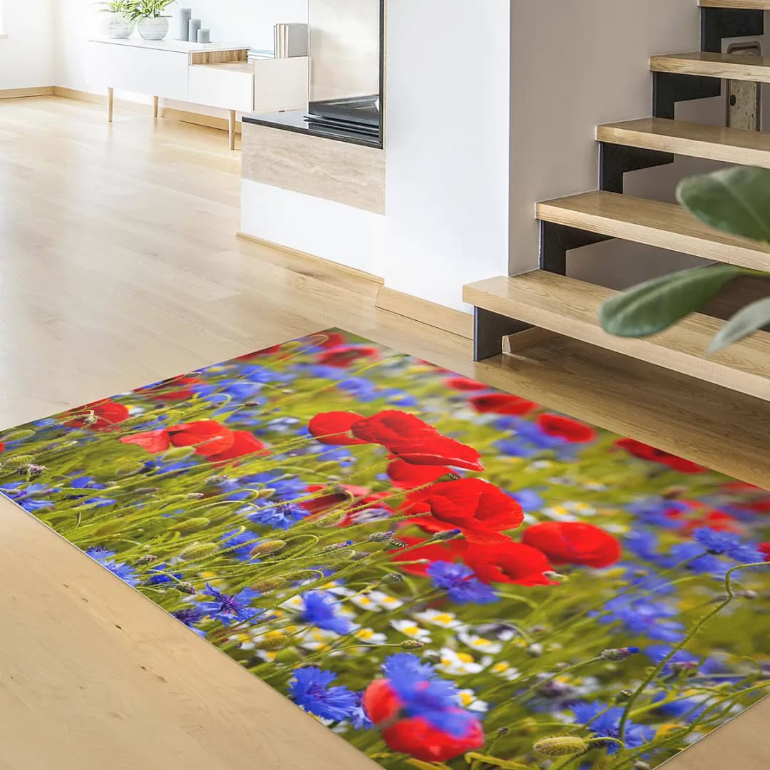 Vinylteppich Sommerwiese mit Mohn | Rot